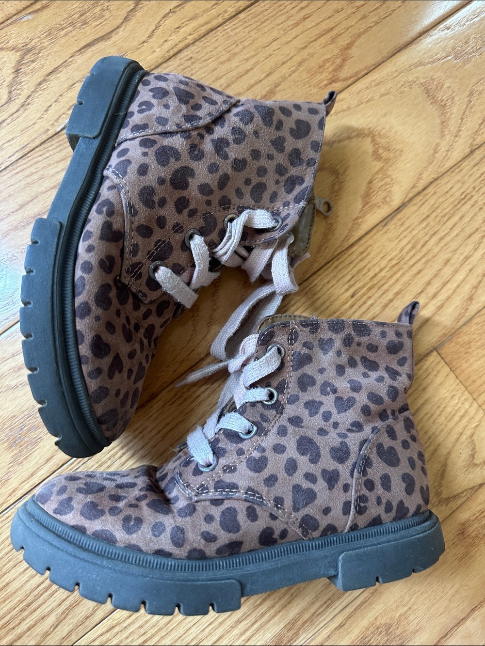 Kids Leopard Print Lace-Up Boots - Brown